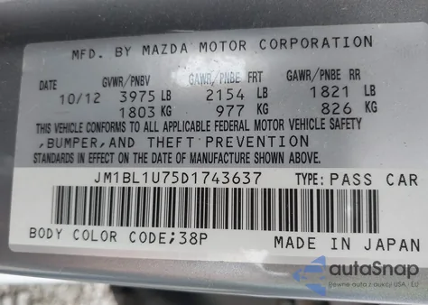 2013 Mazda Mazda3 I Sport из США, поврежденный, VIN JM1BL1U75D1743637